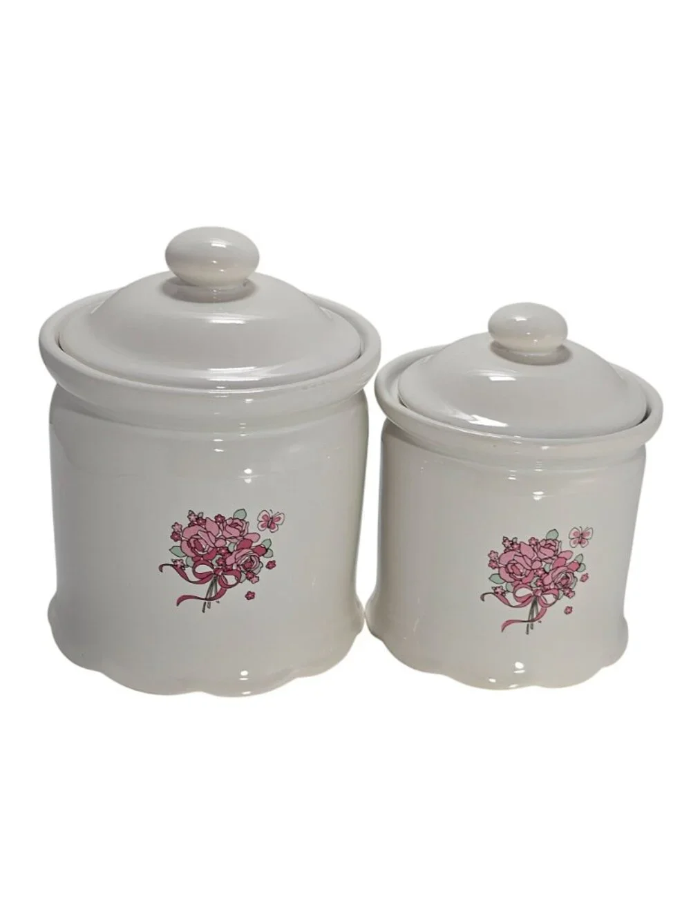 1980s Canister Set /2 Veranda Hearts Roses Basket Cottagecore vtg kitchen storag